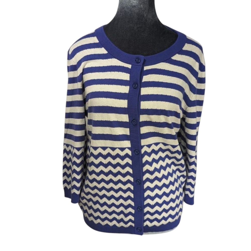 Kate Spade Blue & White Striped Cardigan Sweater Size Large
